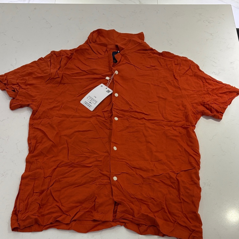 Zara Men's Vibrant Orange Casual Shirt